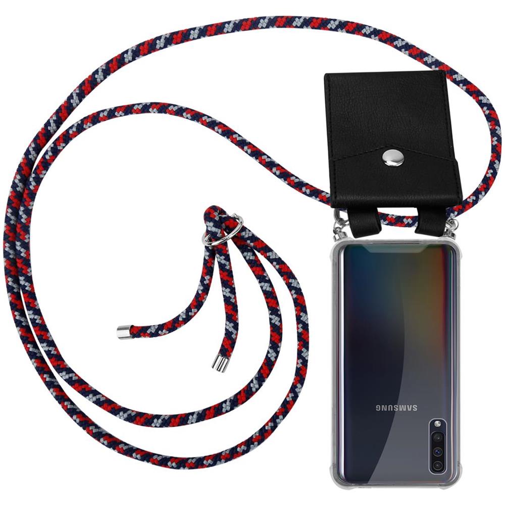 Catena Di Telefoni Cellulari Compatibile Con Samsung Galaxy A30s In Rosso Blu Bianco - Coperchio Protettivo In Silicone Con Anelli D'argento, Cinturino In Corda E Custodia Staccabile - Foto 1
