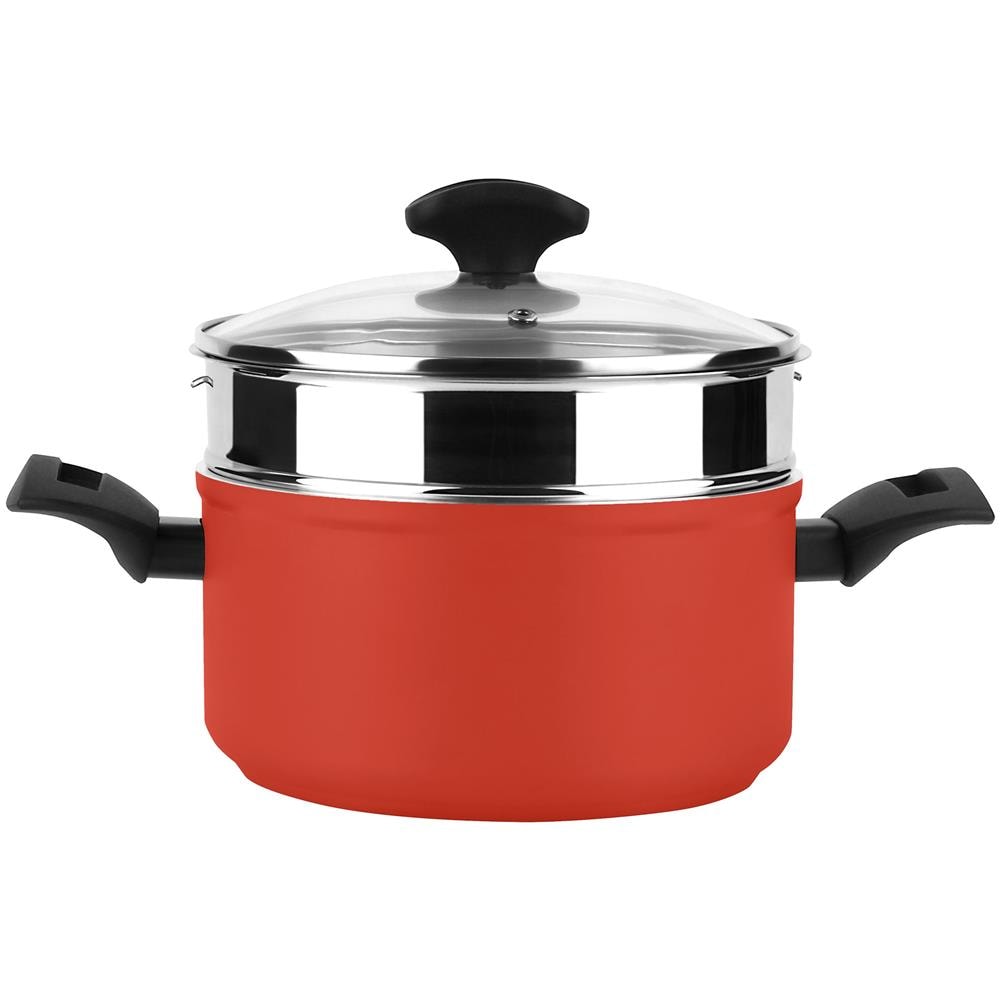 Maxima Pentola A Vapore Induzione 20 Cm, Alluminio Forgiato, Vaporiera In Acciaio Inox, Rosso - Foto 1