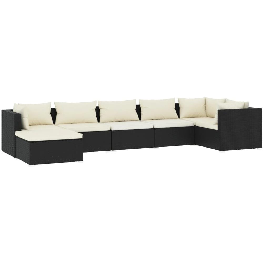 Set Divani Da Giardino 7 Pz Con Cuscini In Polyrattan Nero - Foto 1