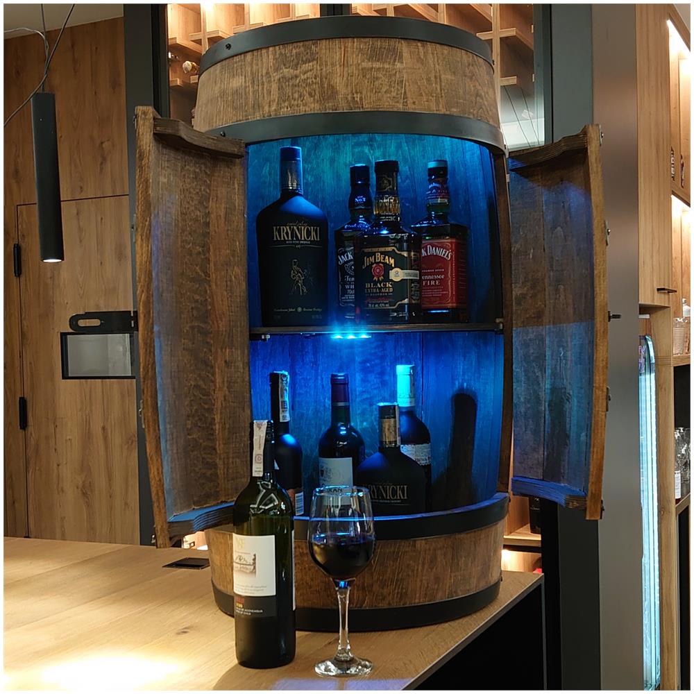 Creative Cooper - Barile Con Porta, Botte In Legno Con Luci A Led Rgb, Armadietto Per Vino In Stile Retr? , Portabottiglie In Legno, Da 80 Cm Di Altezza, Elegante Decorazione Per