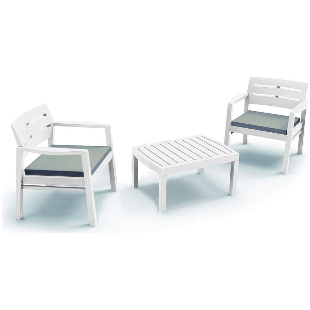 Set Salotto Da Esterno Benevento, Set Da Giardino Con 2 Poltrone E 1 Tavolino, Salottino Indoor E Outdoor Con Cuscini, 100% Made In Italy, Bianco - Foto 1