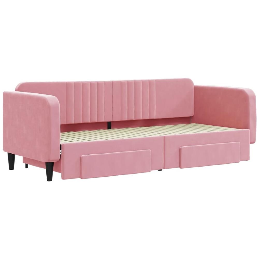 Divano Letto Estraibile Con Cassetti Rosa 80x200 Cm Velluto - Foto 3