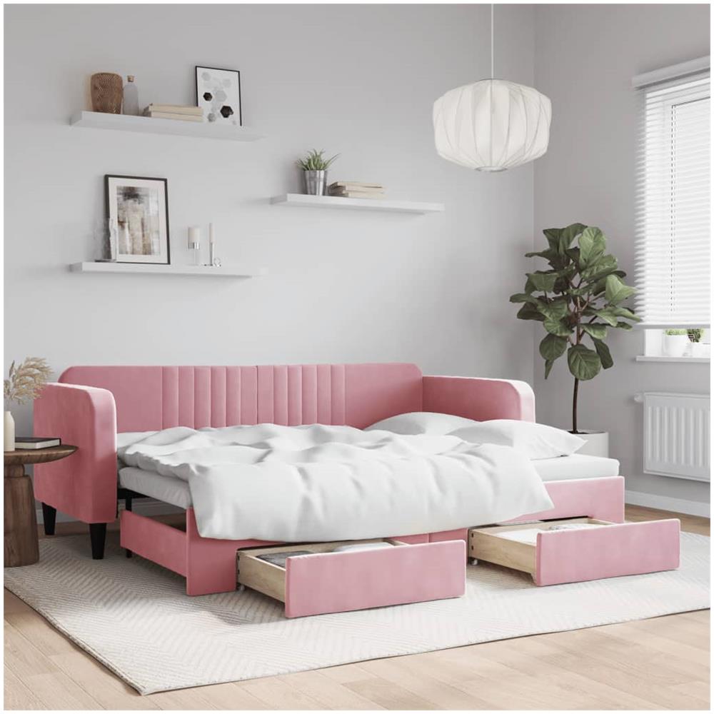 Divano Letto Estraibile Con Cassetti Rosa 80x200 Cm Velluto - Foto 1