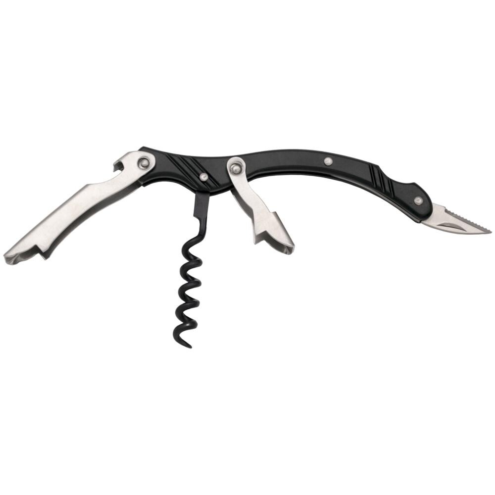 Cavatappi A Doppio Salto Third 10098n Mango Mango In Alluminio Finitura Nera, Completo Di Apribottiglie E Rasoio. Con Copertura In Nylon. - Foto 1