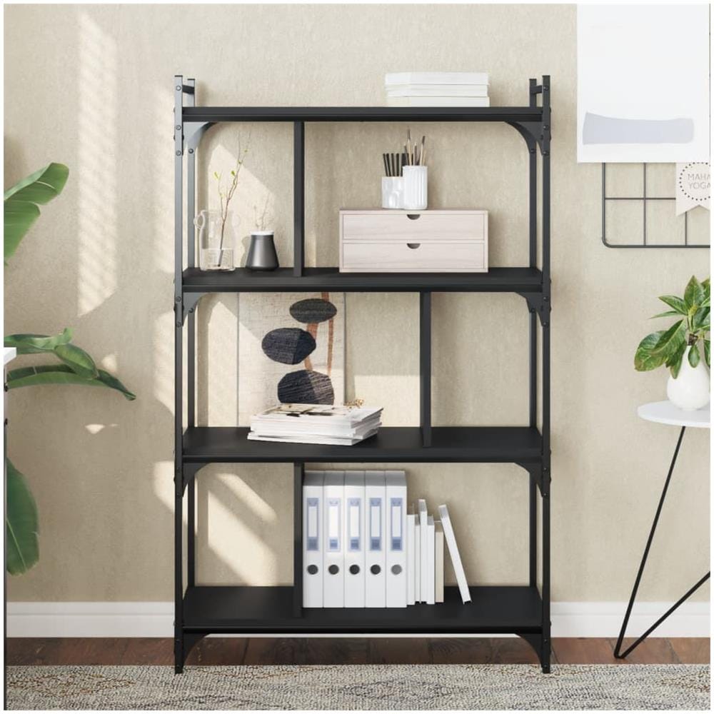 Libreria Nera 4 Ripiani 76x32x123 Cm Legno Multistrato - Foto 1