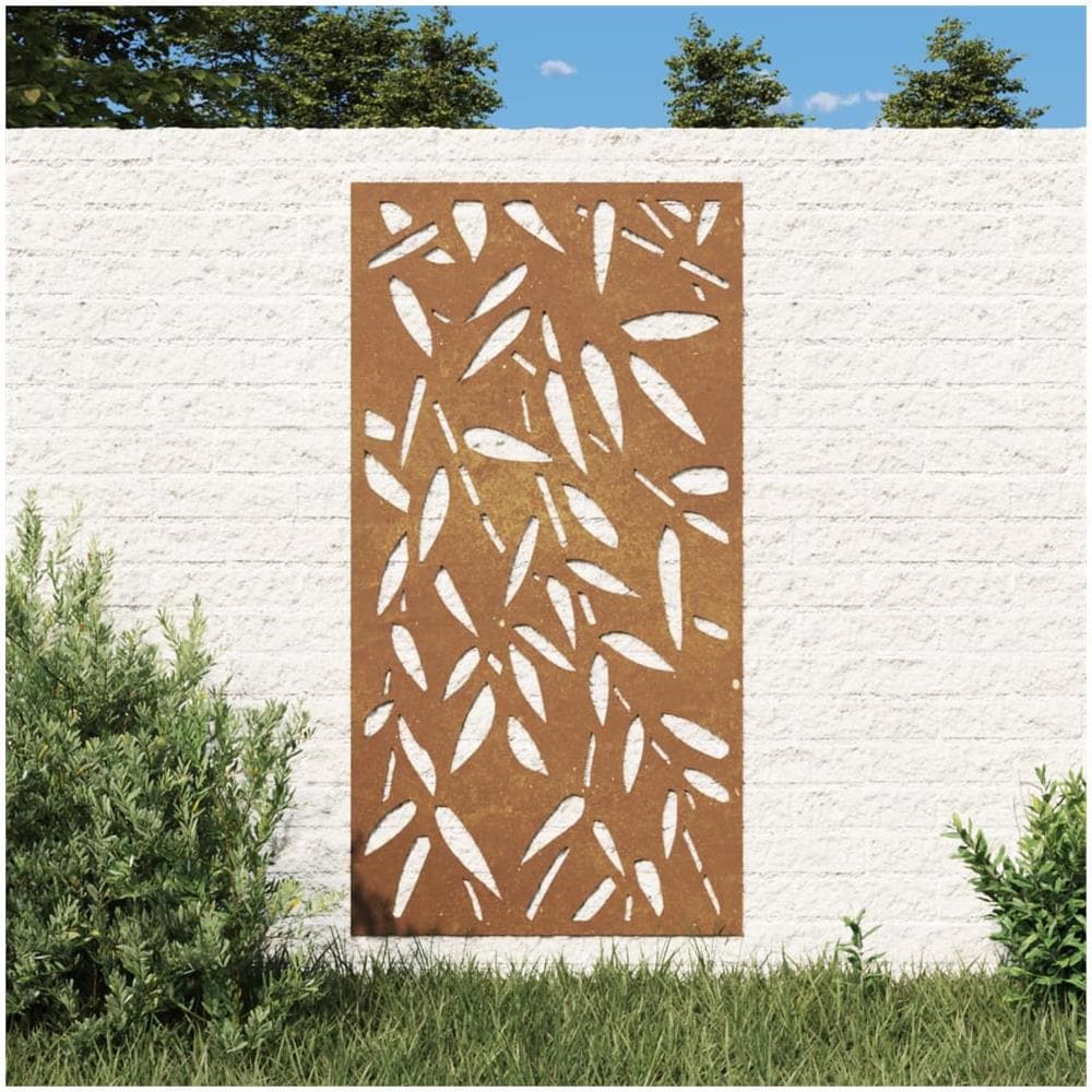 Decorazione Muro Giardino 105x55 Cm Foglie Bambù Acciaio Corten - Foto 1