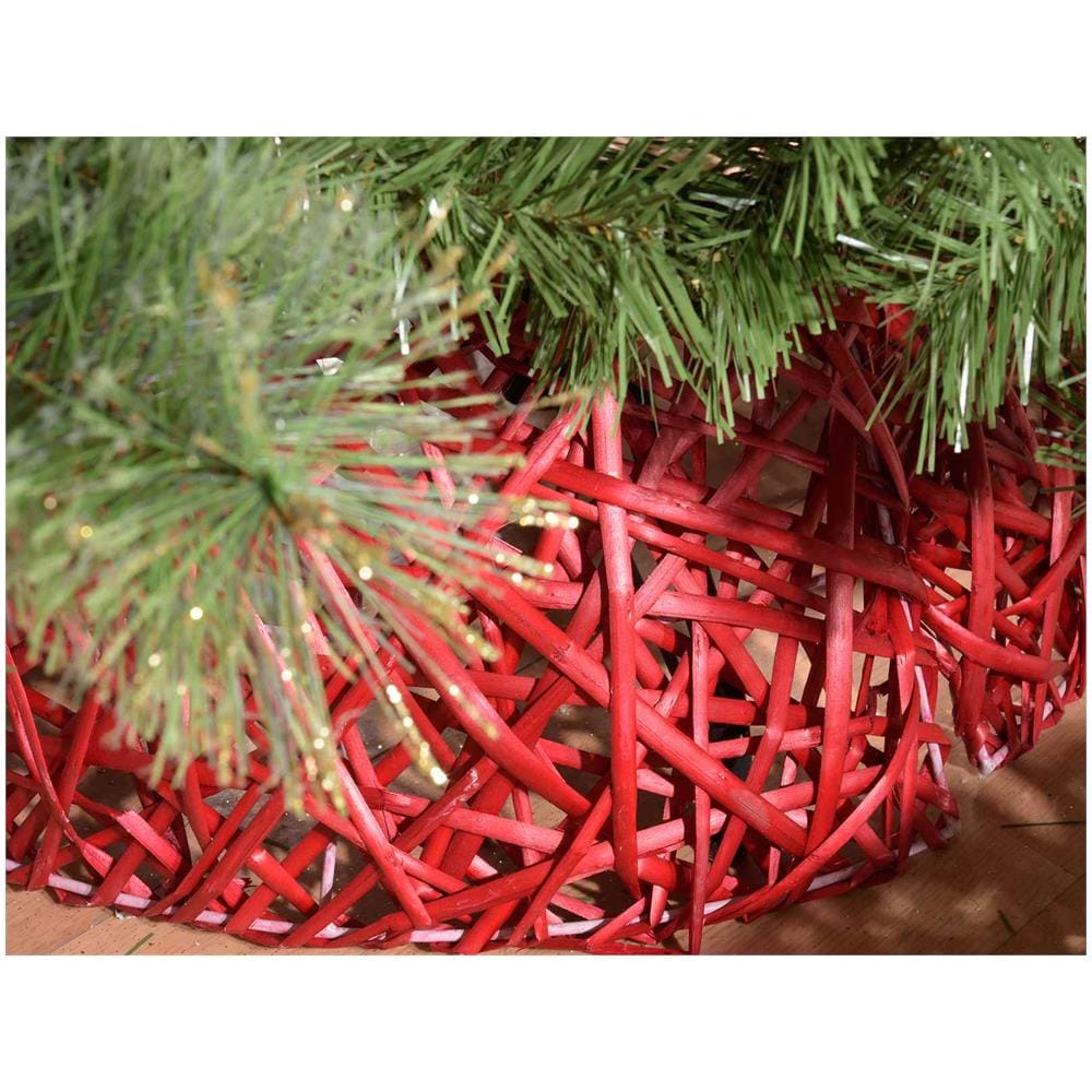 Copri Base Per Albero Di Natale In Legno Intrecciato Color Rosso Base Per Albero Di Natale - Foto 3