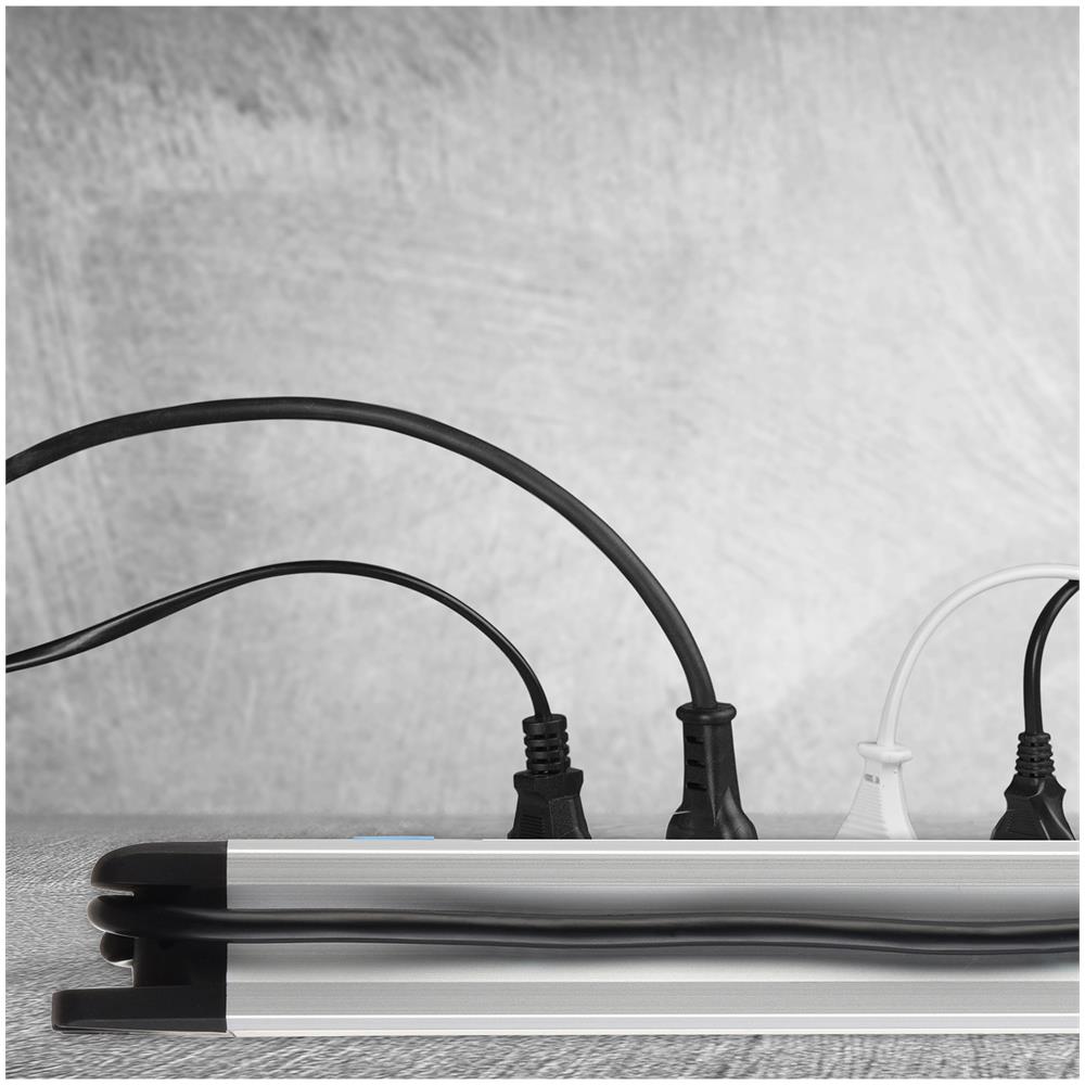 61904, Multipresa Alu-line 6 Posti Polivalenti (schuko+10/16a) Con Interruttore, 2m, Con Corpo In Alluminio, Spina 908 Salvaspazio 16a Con Protezione - Foto 3