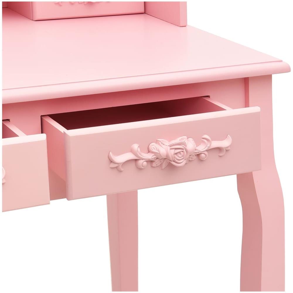 Tavolo Da Trucco Con Sgabello Rosa 75x69x140 Cm Legno Paulownia - Foto 8