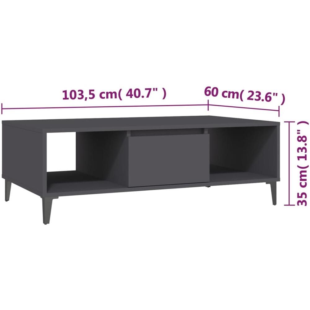 Tavolino da Salotto Grigio 103,5x60x35 cm in Legno Multistrato - Foto 3