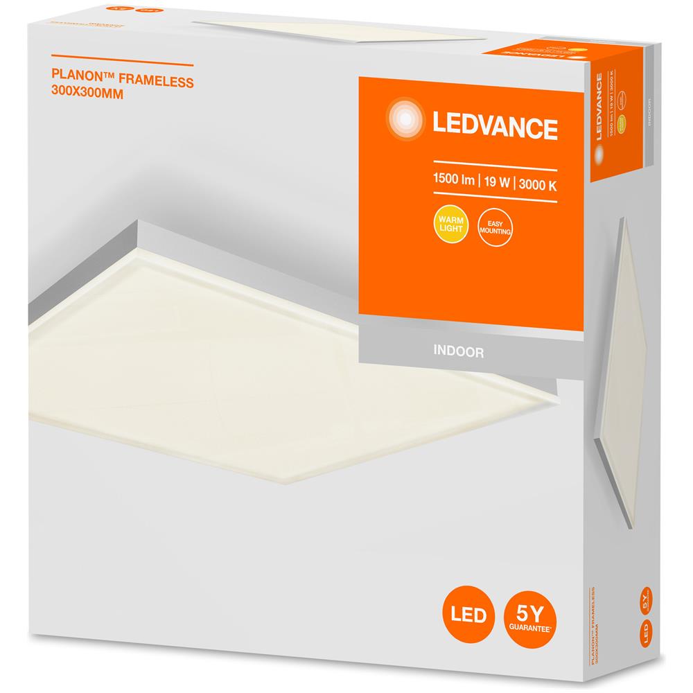 Ledvance Plafoniera Led A Soffitto, Planon™ Frameless / 19 W, 220…240 V, Ampiezza Fascio Luminoso: 110°, Bianco Caldo, 3000 K, Materiale: Alluminio, Ip20 - Foto 1