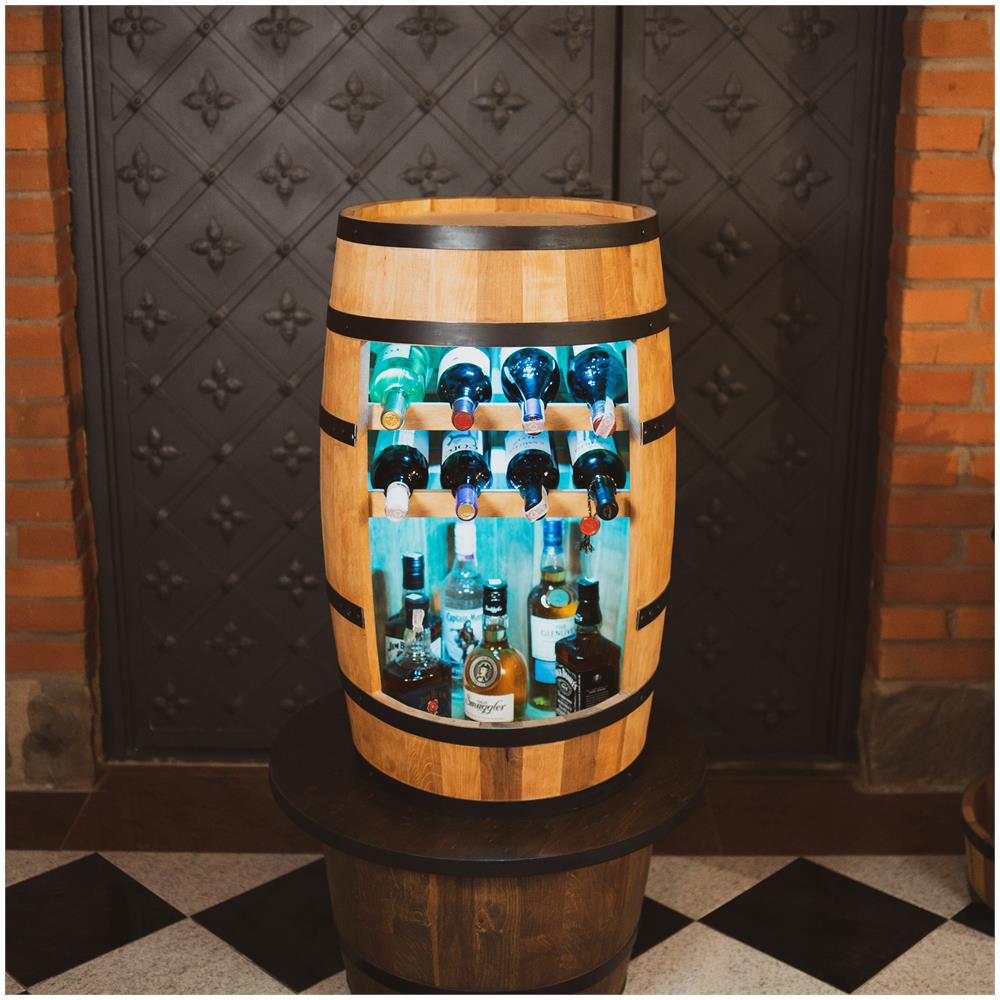 Cantinetta In Legno Con Luci A Led Rgb, Barile In Legno, Da 80 Cm Di Altezza, Botte Di Vino, Scaffale Per Bottiglie Di Alcol, Portabottiglie In Legno (rovere) - Foto 1