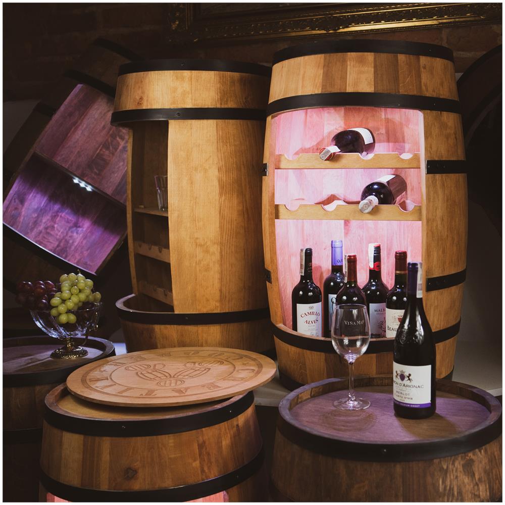 Cantinetta In Legno Con Luci A Led Rgb, Barile In Legno, Da 80 Cm Di Altezza, Botte Di Vino, Scaffale Per Bottiglie Di Alcol, Portabottiglie In Legno (rovere) - Foto 3