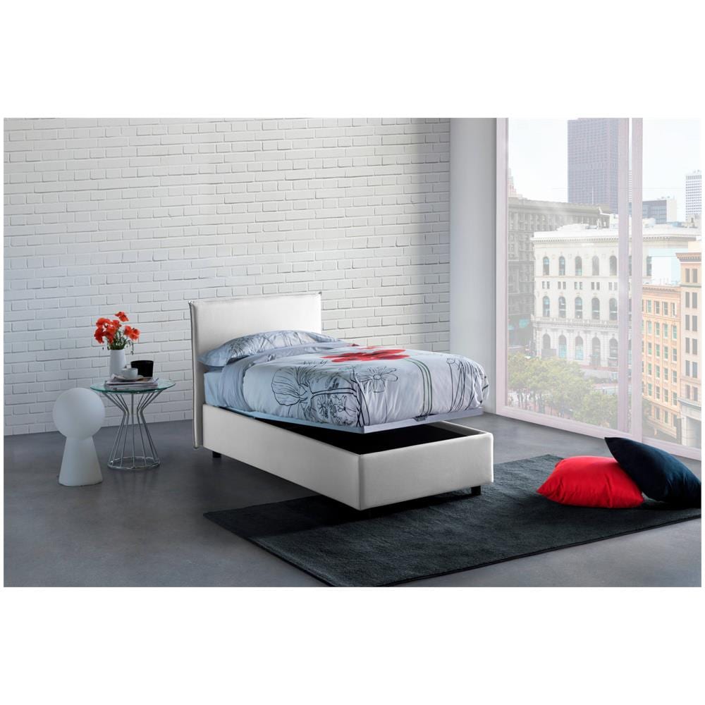 Letto Singolo Cassiopea, Letto Contenitore Con Rivestimento In Tessuto, 100% Made In Italy, Apertura Frontale, Adatto Per Materasso Cm 80x200, Bianco - Foto 2