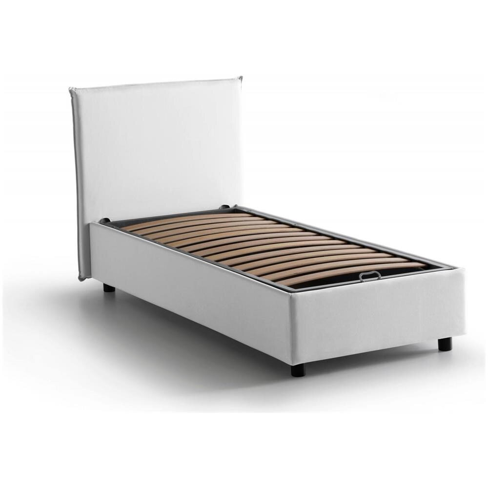 Letto Singolo Cassiopea, Letto Contenitore Con Rivestimento In Tessuto, 100% Made In Italy, Apertura Frontale, Adatto Per Materasso Cm 80x200, Bianco - Foto 4