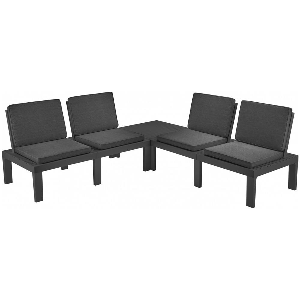 Set Salotto Da Esterno Vigevano, Set Da Giardino Con 4 Sedute Con Schienale Ed 1 Modulo Multifunzione, Salottino Con Cuscini, 100% Made In Italy, Antracite - Foto 1