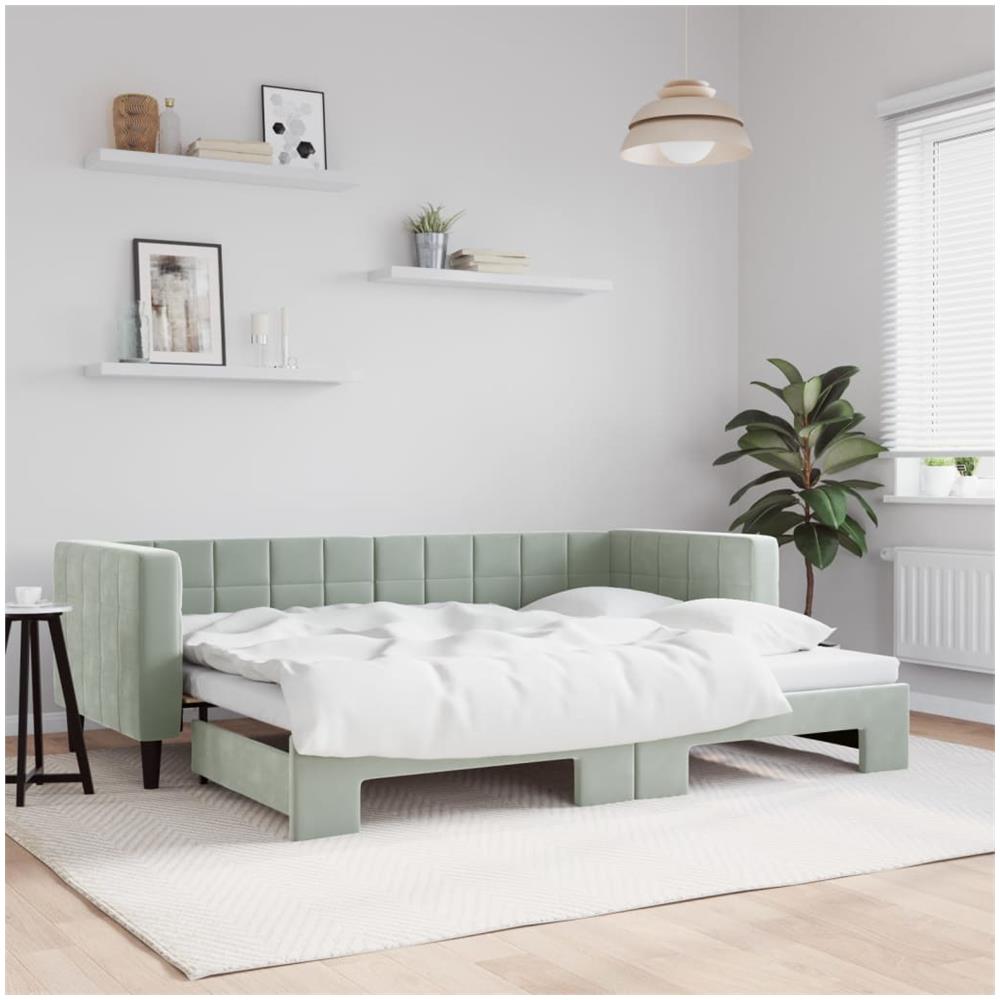 Divano Letto Con Letto Estraibile Grigio Chiaro 80x200 Velluto - Foto 1