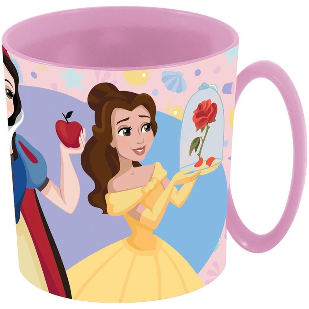 Disney Tazza Rosa Per Bambine In Plastica Principesse Jasmine Rapunzel Biancaneve Belle Da 350 Ml Adatta Al Microonde - Foto 1
