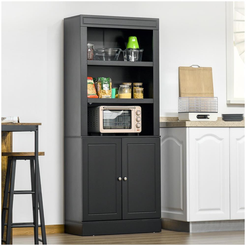 Credenza Cucina in Legno con Ripiani e Armadietto 2 Ante con Mensole Regolabili, 74.6x35.5x182.5cm - Foto 2