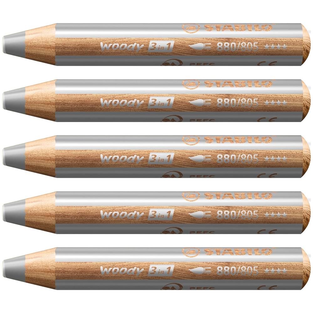 woody 3 in 1 - Matita colorata Multi-Funzione - Confezione da 5 - Argento - Foto 1