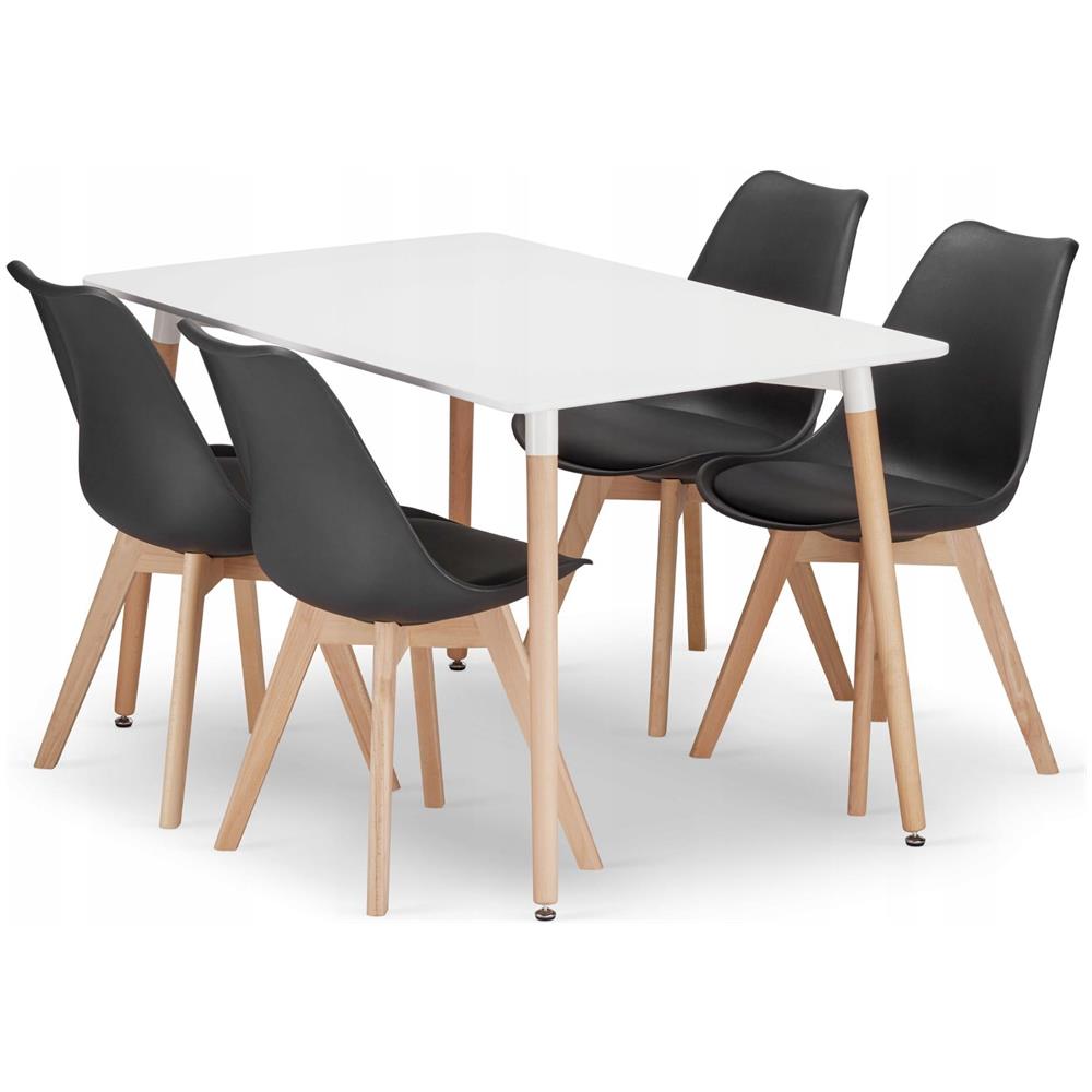 Set tavolo rettangolare VALORA YURO con 4 sedie RIXK - Bianco e nero - Foto 1