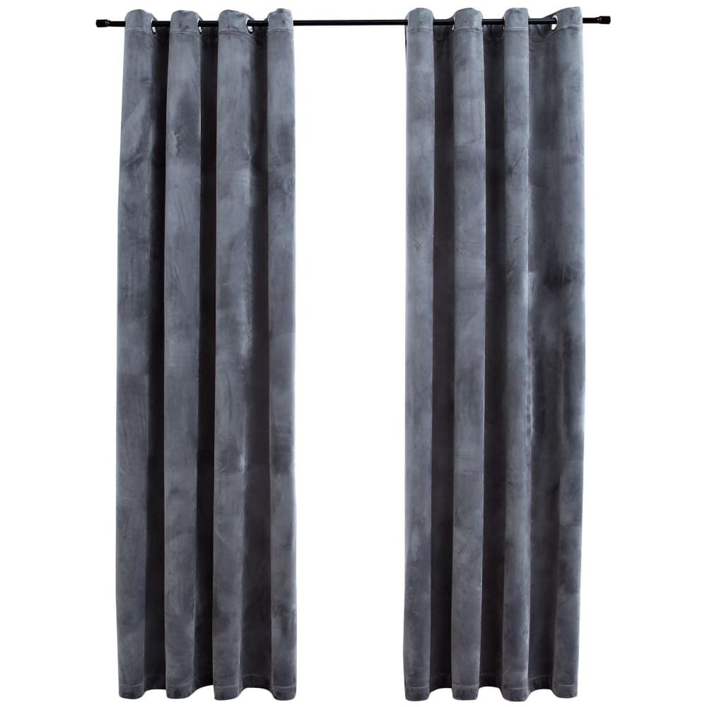 Tende Oscuranti Con Anelli 2 Pz Antracite In Velluto 140x245 Cm - Foto 2
