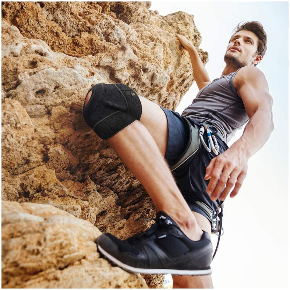 KS10 Tutore Fascia Ginocchio con Foro Rotuleo. Ginocchiera Regolabile in Neoprene. Supporto Menisco. Dolore Artritico, Riabilitazione Infortuni Sport e Protezione. Colore Nero - Foto 2