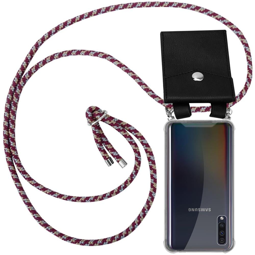 Catena Di Telefoni Cellulari Compatibile Con Samsung Galaxy A30s In Rosso Giallo Bianco - Coperchio Protettivo In Silicone Con Anelli D'argento, Cinturino In Corda E Custodia Staccabile - Foto 1