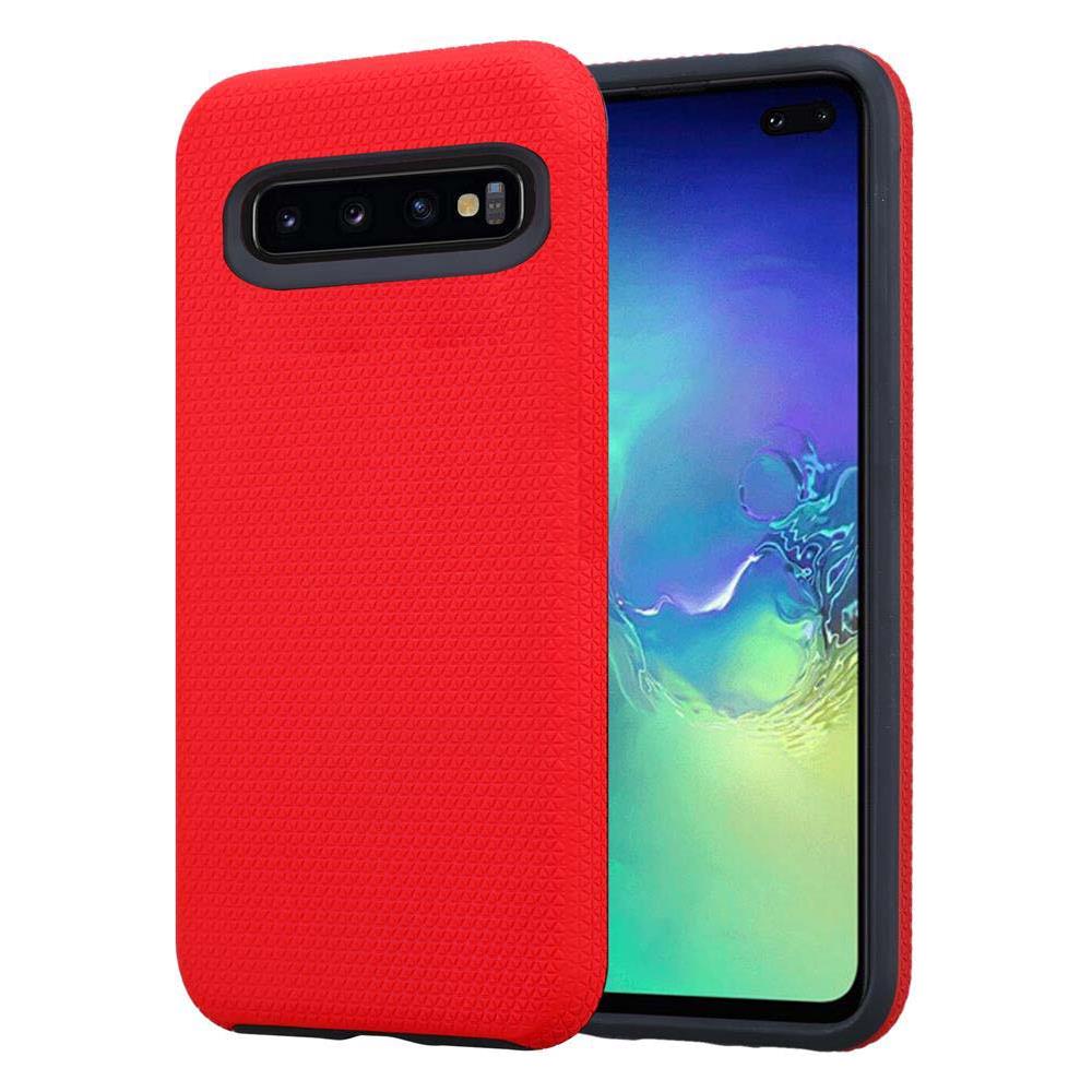 Custodia Compatibile Con Samsung Galaxy S10 Plus In Rosso Garofano - Outdoor Coperchio Protettivo Ibrido Con Superficie Antiscivolo Extra Grip Con Design A Triangolo In Silicone E Plastica - Foto 1