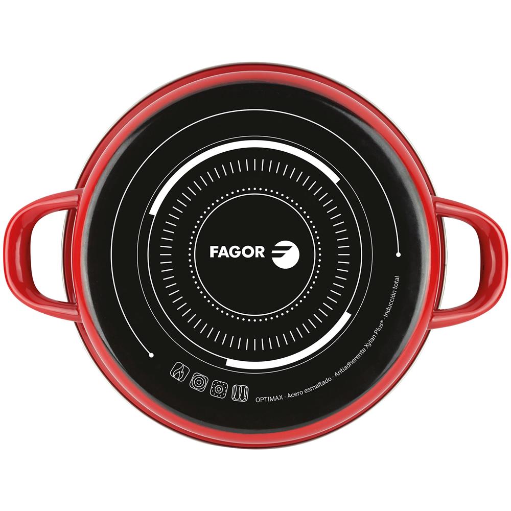 Optimax Pentola Induzione 20 Cm Acciaio Smaltato, Antiaderente Senza Pfoa, Coperchio Rosso - Foto 2