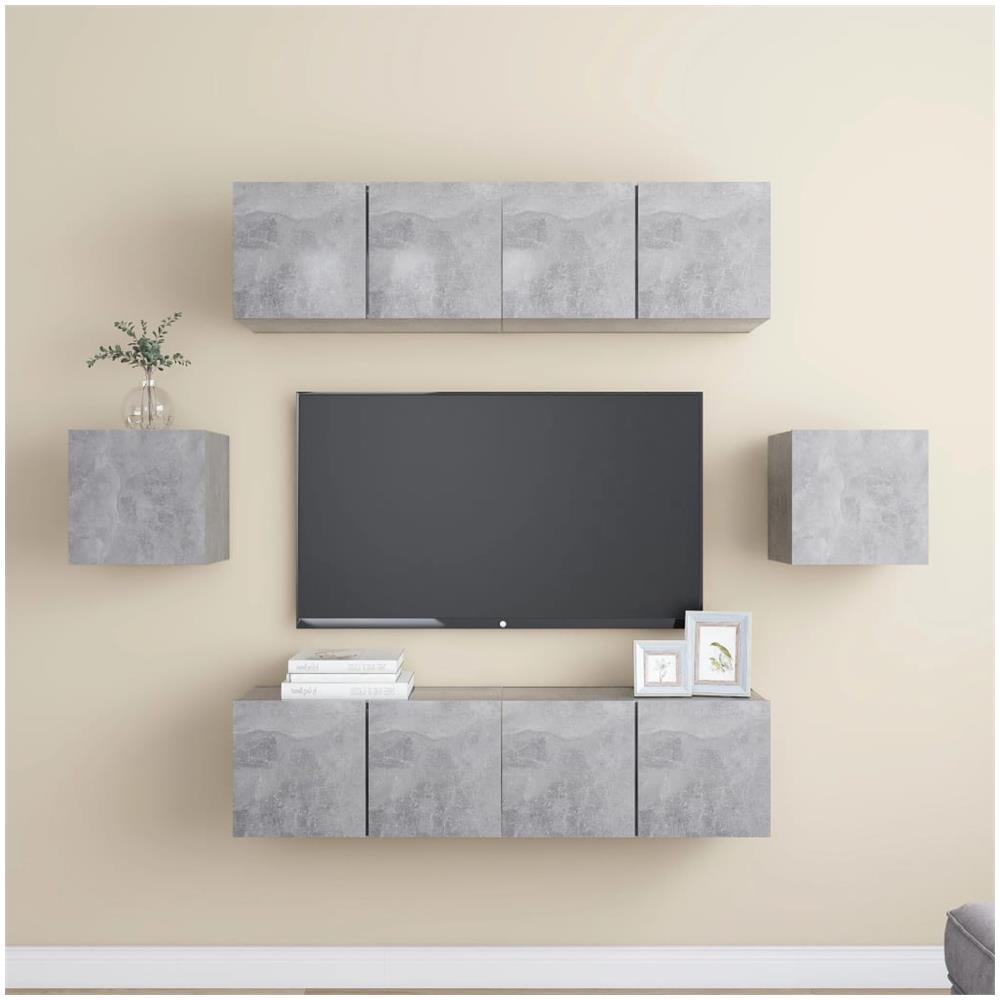 Set Porta Tv 6 Pz Grigio Cemento In Truciolato - Foto 1