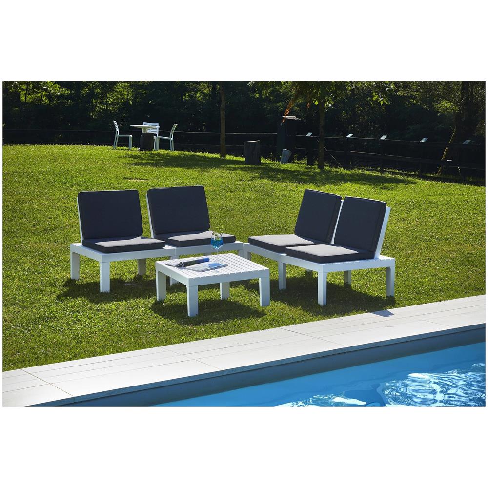 Set Salotto Da Esterno Vigevano, Set Da Giardino Con 4 Sedute Con Schienale Ed 1 Modulo Multifunzione, Salottino Con Cuscini, 100% Made In Italy, Bianco - Foto 1