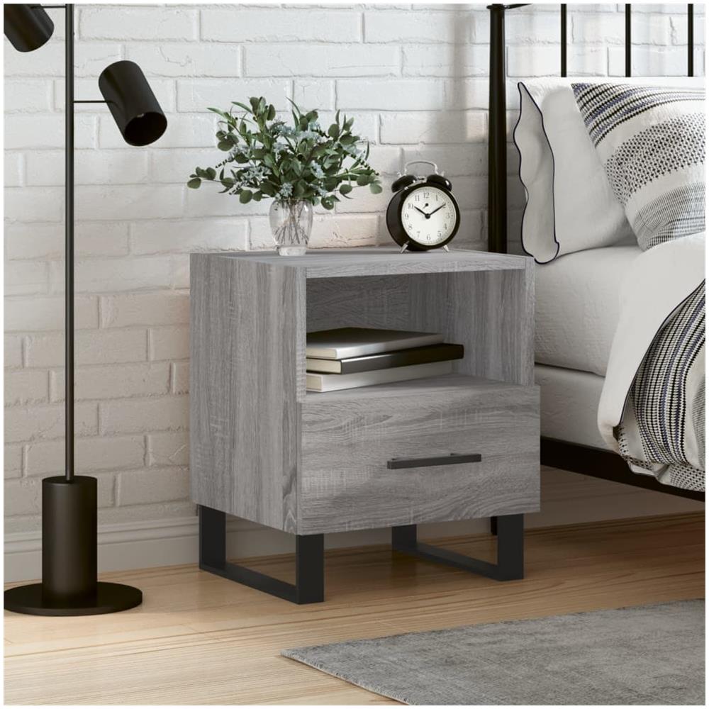 Comodino Grigio Sonoma 40x35x47,5 Cm In Legno Multistrato - Foto 1