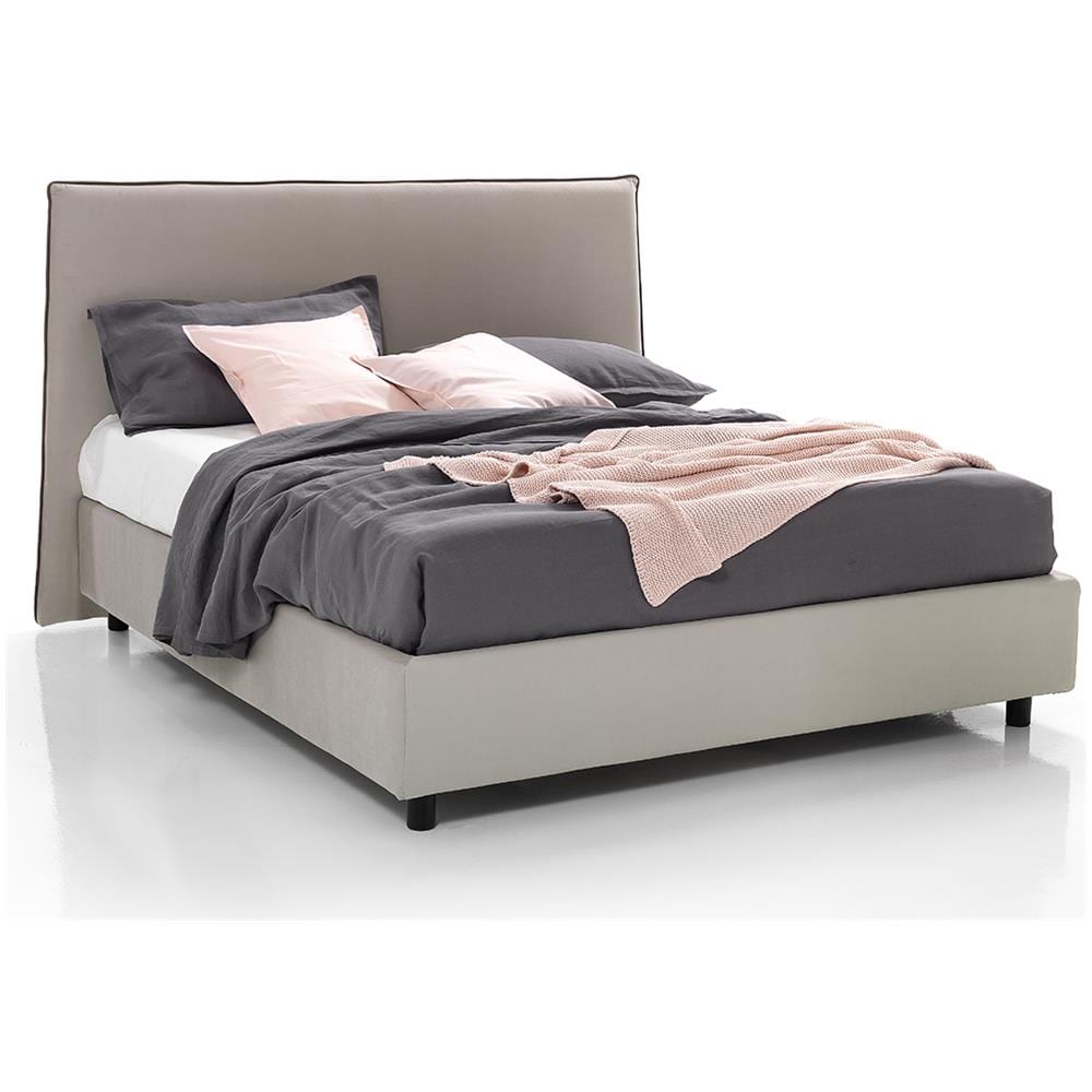 Letto Matrimoniale, Modello Riga Da Un Look Moderno E Geometrico, Rete Da 160x190 Cm Con Doghe In Legno, Box Contenitore, Tessuto Giroletto Sfoderabile, Made In Italy - Foto 1