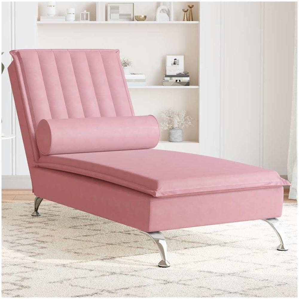 Chaise Longue Massaggi con Cuscino a Rullo Rosso in Velluto - Foto 2
