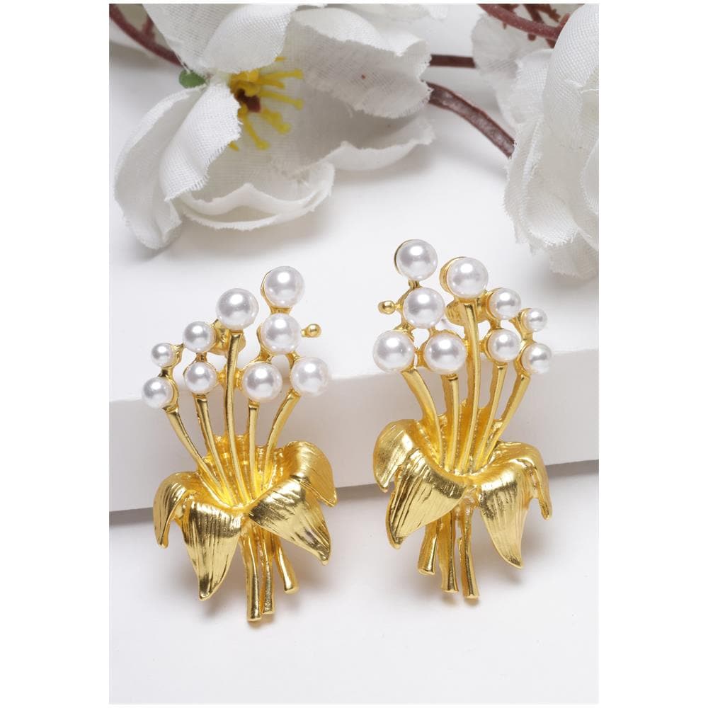 Orecchini con Perle a Ibisco Placcati Oro - Foto 2
