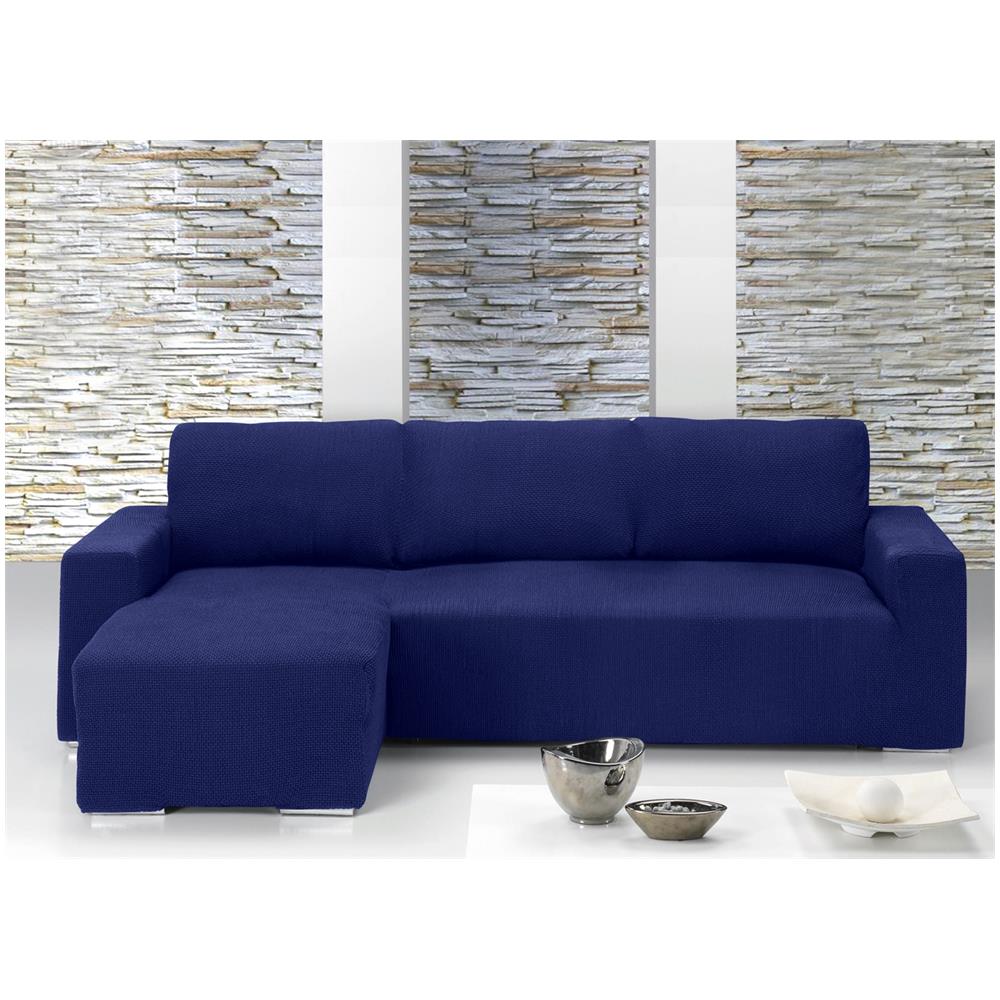 Copridivano Con Penisola Chaise Longue Tinta Unita Blu Mod Capri Sinistra Blu - Foto 1