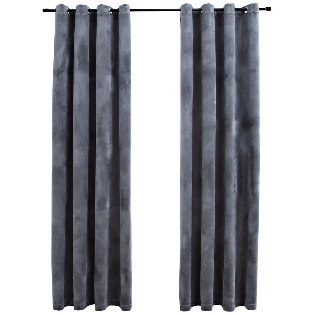 Tende Oscuranti Con Anelli 2 Pz Antracite In Velluto 140x225 Cm - Foto 2
