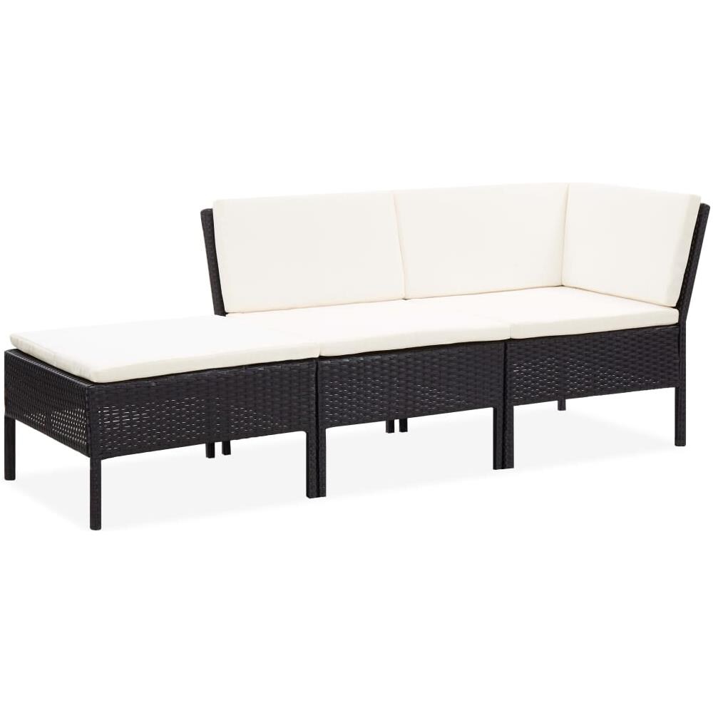 Set Divani da Giardino 3 pz con Cuscini in Polyrattan Nero - Foto 1