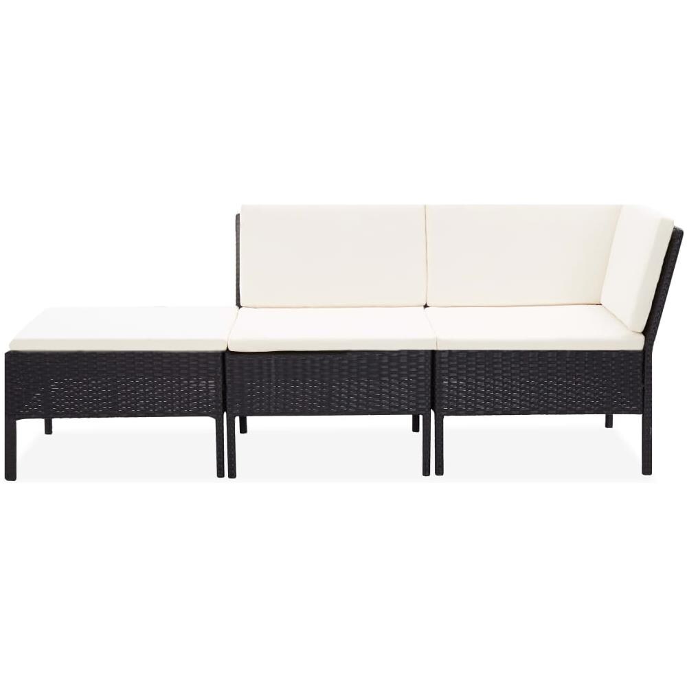 Set Divani da Giardino 3 pz con Cuscini in Polyrattan Nero - Foto 2