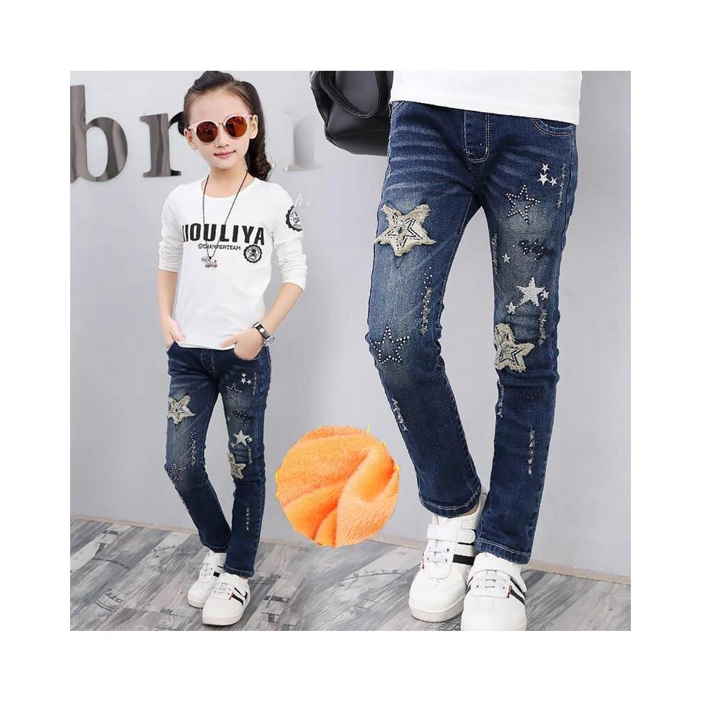 SLOWMOOSE - Jeans Strappati Invernali, Pantaloni Stampati E Casual,  Addensati Caldi Per Le Ragazze Dei Bambini [ pile 027 / 11t] - ePRICE