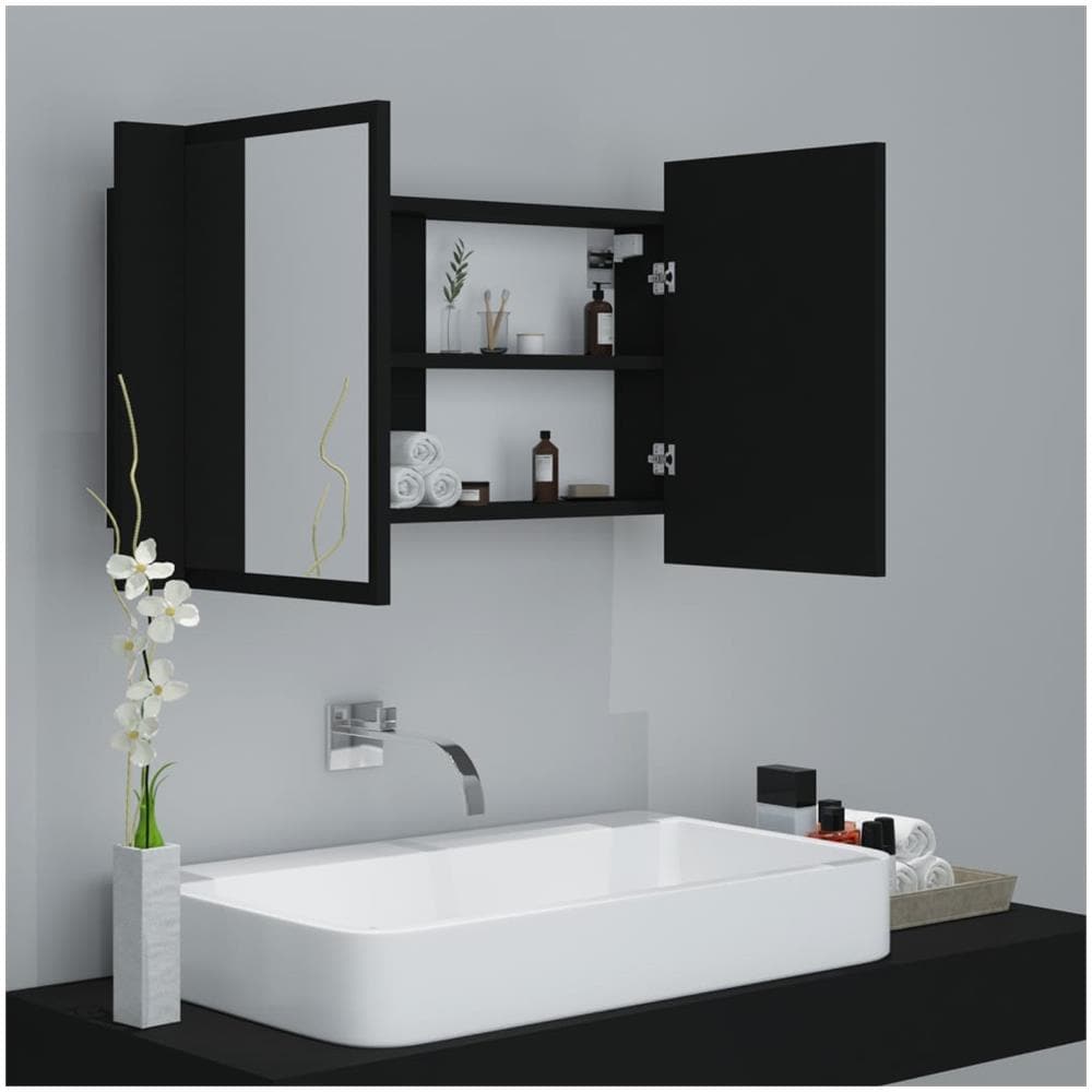 Armadietto a Specchio con Luci LED Nero 80x12x45 cm in Acrilico - Foto 2