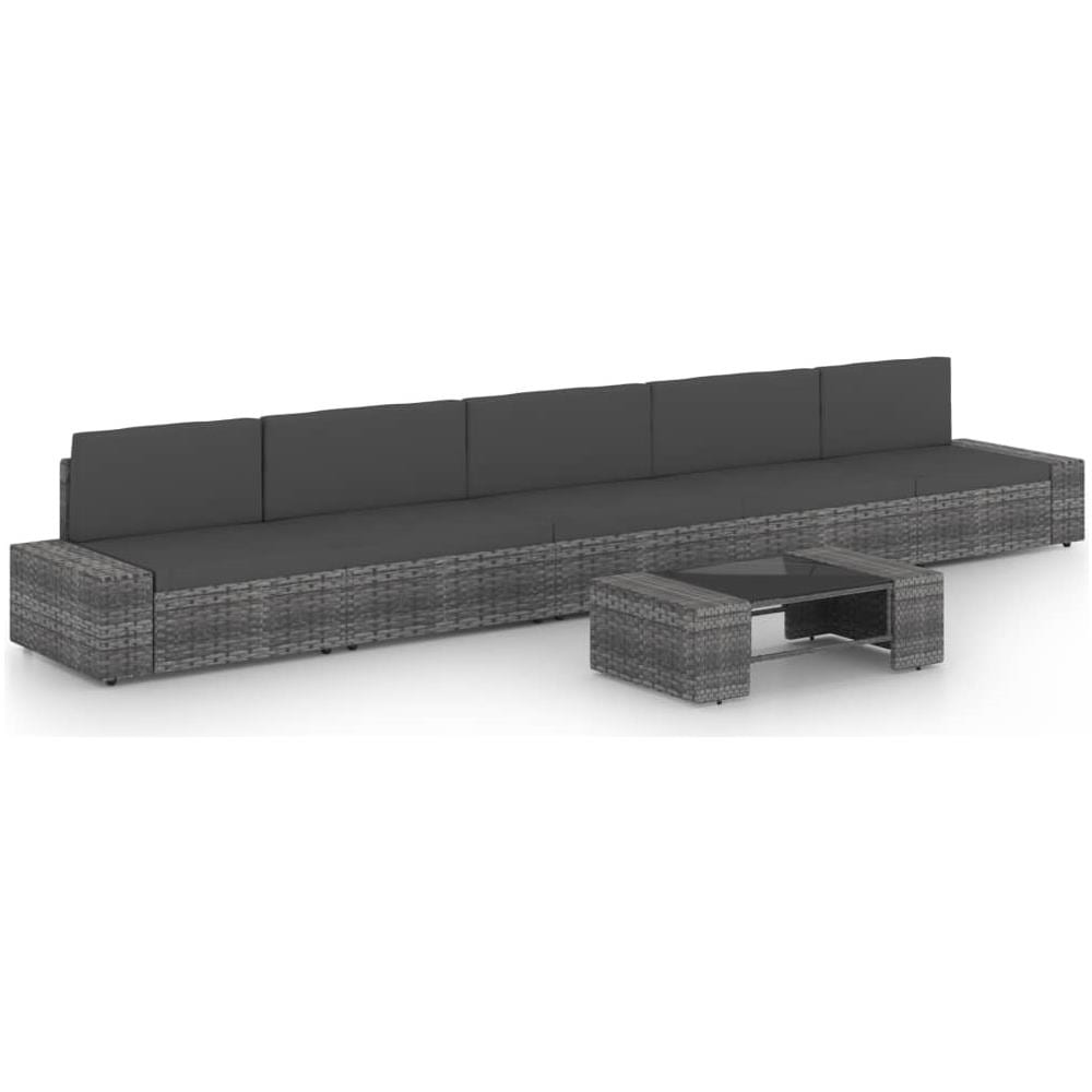 Set Divani da Giardino 6 pz con Cuscini in Polyrattan Grigio - Foto 1