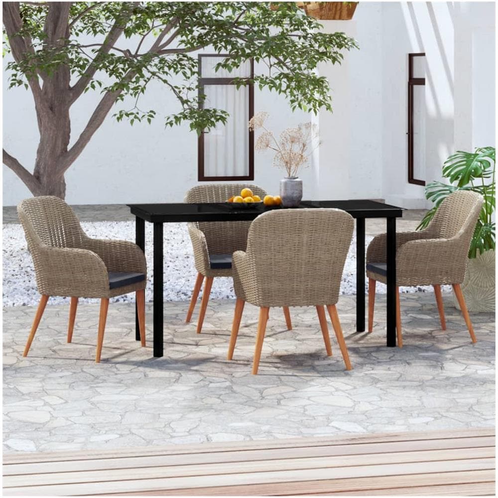 Set Da Pranzo Per Giardino 5 Pz Con Cuscini Marrone - Foto 1