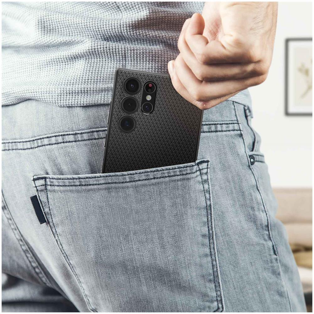 Cover Flessibile Galaxy S22 Ultra Motivo Geometrico Spigen Liquid Air Nera - Foto 2