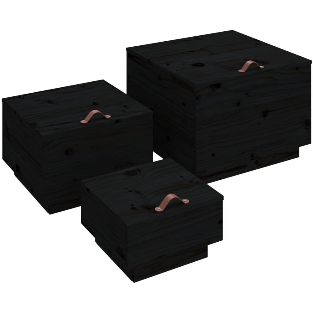 Contenitori Portaoggetti Coperchi 3pz Neri Legno Massello Pino - Foto 2