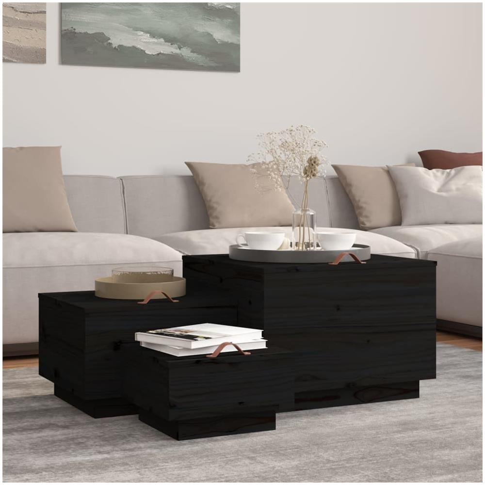 Contenitori Portaoggetti Coperchi 3pz Neri Legno Massello Pino - Foto 1