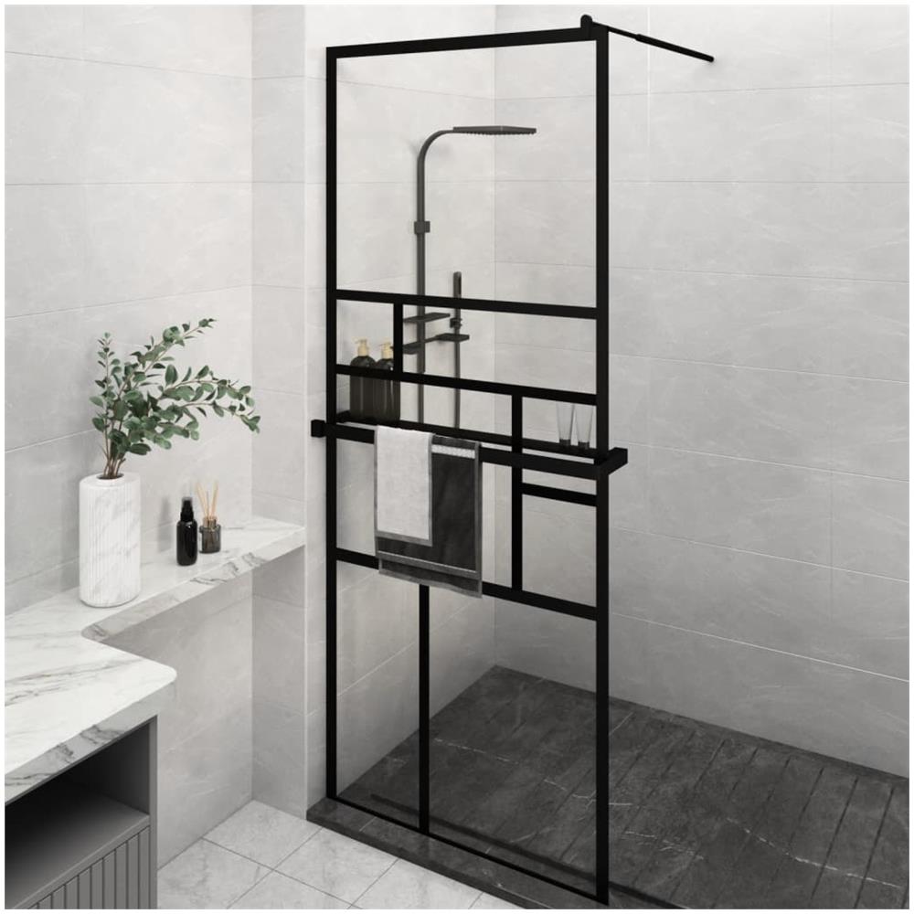 Parete Doccia Walk In Mensola Nera 80x195cm Vetro Esg Alluminio - Foto 1