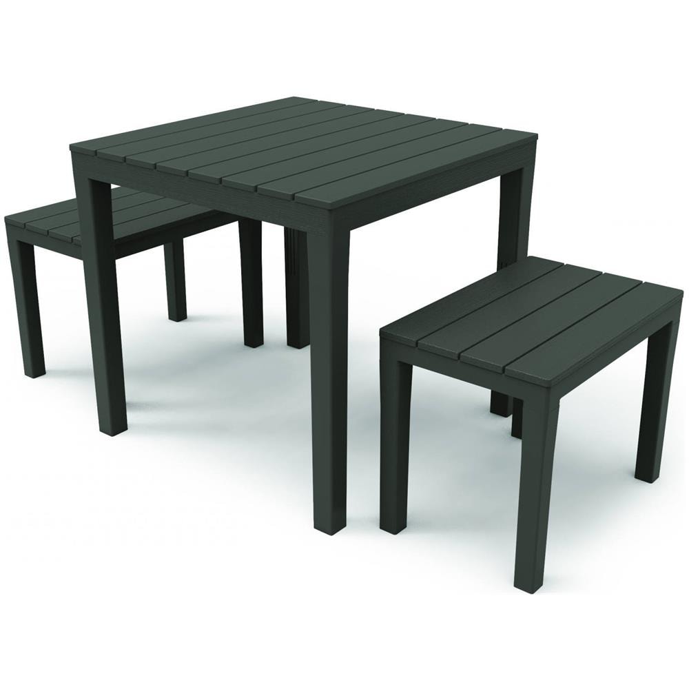 Set Salotto Da Esterno Moncalieri, Set Da Giardino Con 1 Tavolo Quadrato E 2 Panche, Set Indoor E Outdoor Da Pic Nic, 100% Made In Italy, Antracite - Foto 1