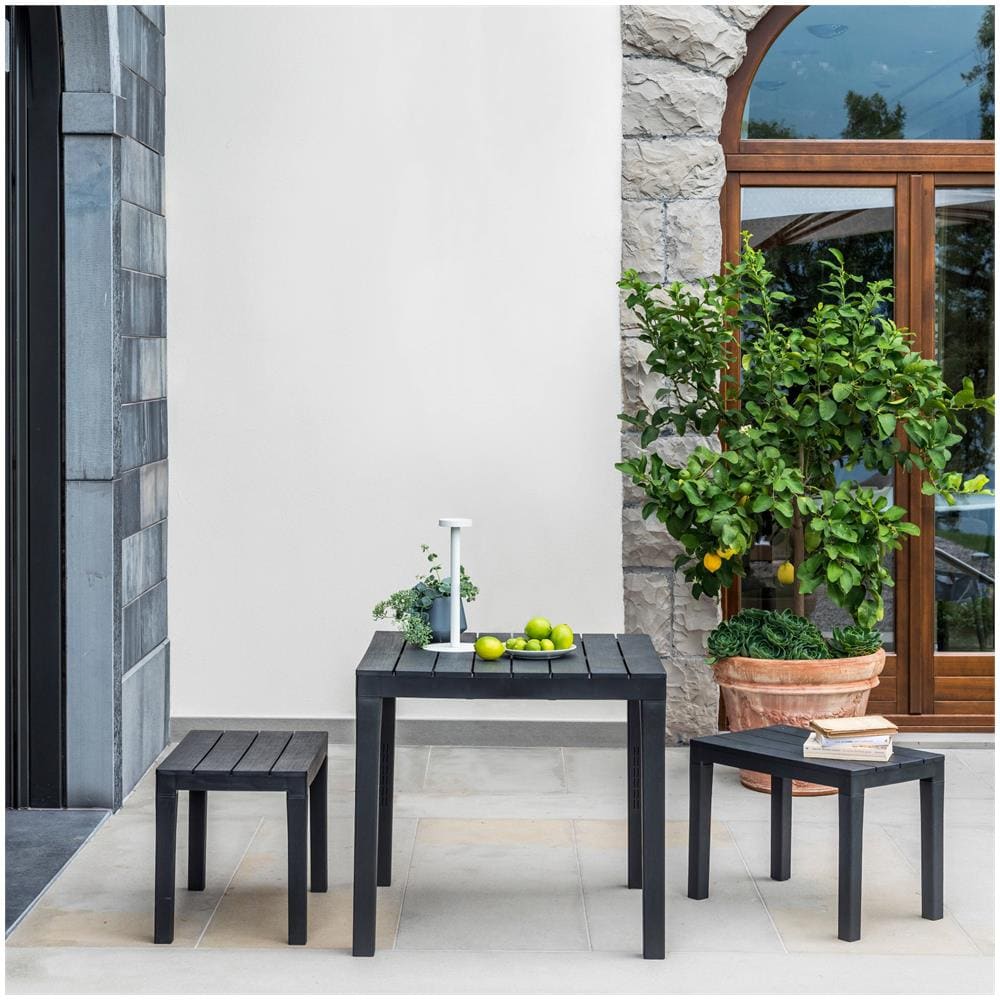 Set Salotto Da Esterno Moncalieri, Set Da Giardino Con 1 Tavolo Quadrato E 2 Panche, Set Indoor E Outdoor Da Pic Nic, 100% Made In Italy, Antracite - Foto 2